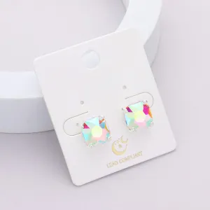 Small AB Cushion Square Stud Pageant Earrings  | Interview Earrings | 591508