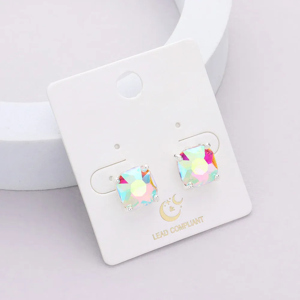 Small AB Cushion Square Stud Pageant Earrings  | Interview Earrings | 591508