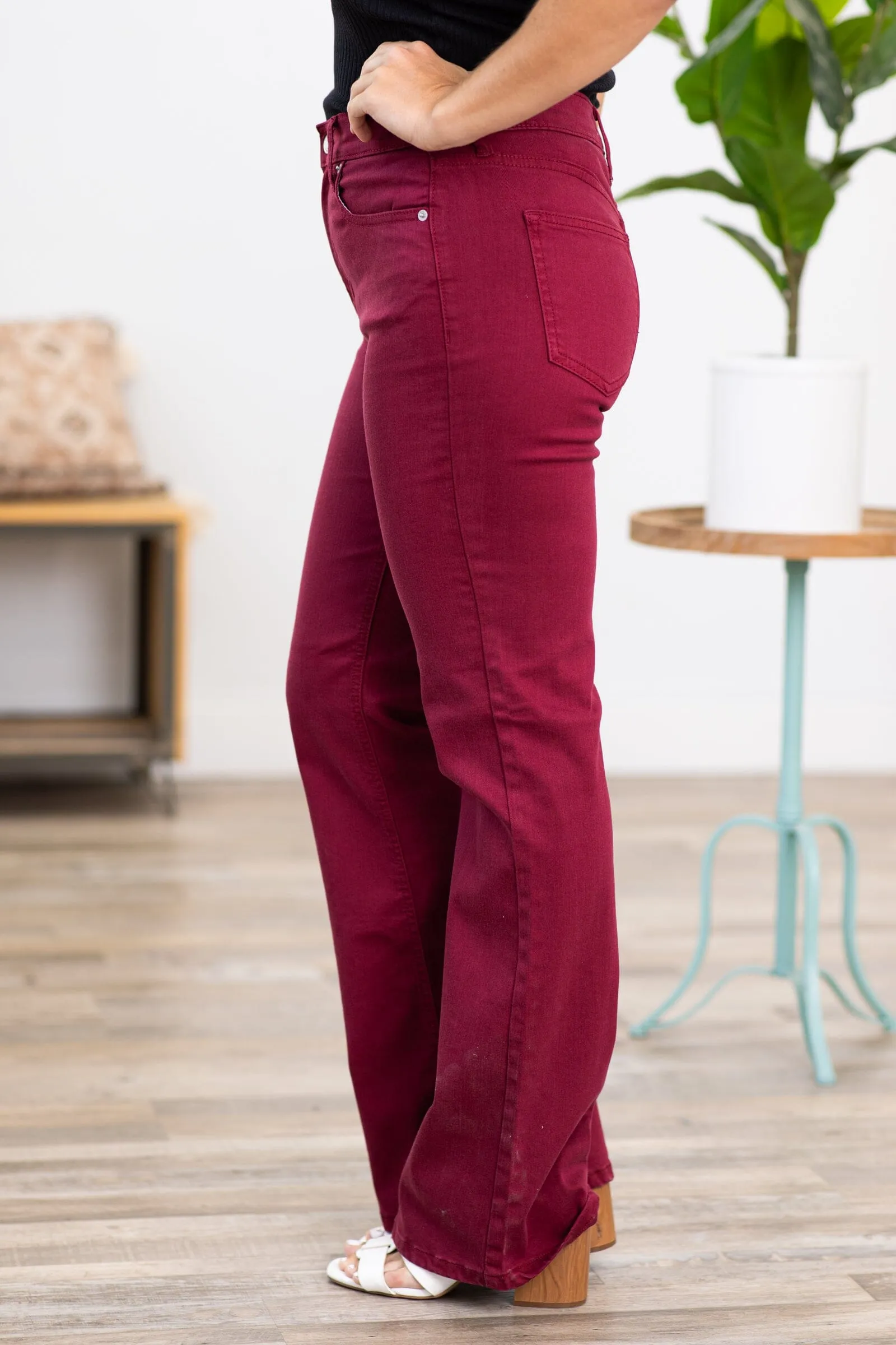 Sneak Peek Berry Kick Flare Raw Hem Jeans