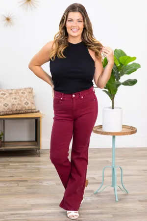 Sneak Peek Berry Kick Flare Raw Hem Jeans