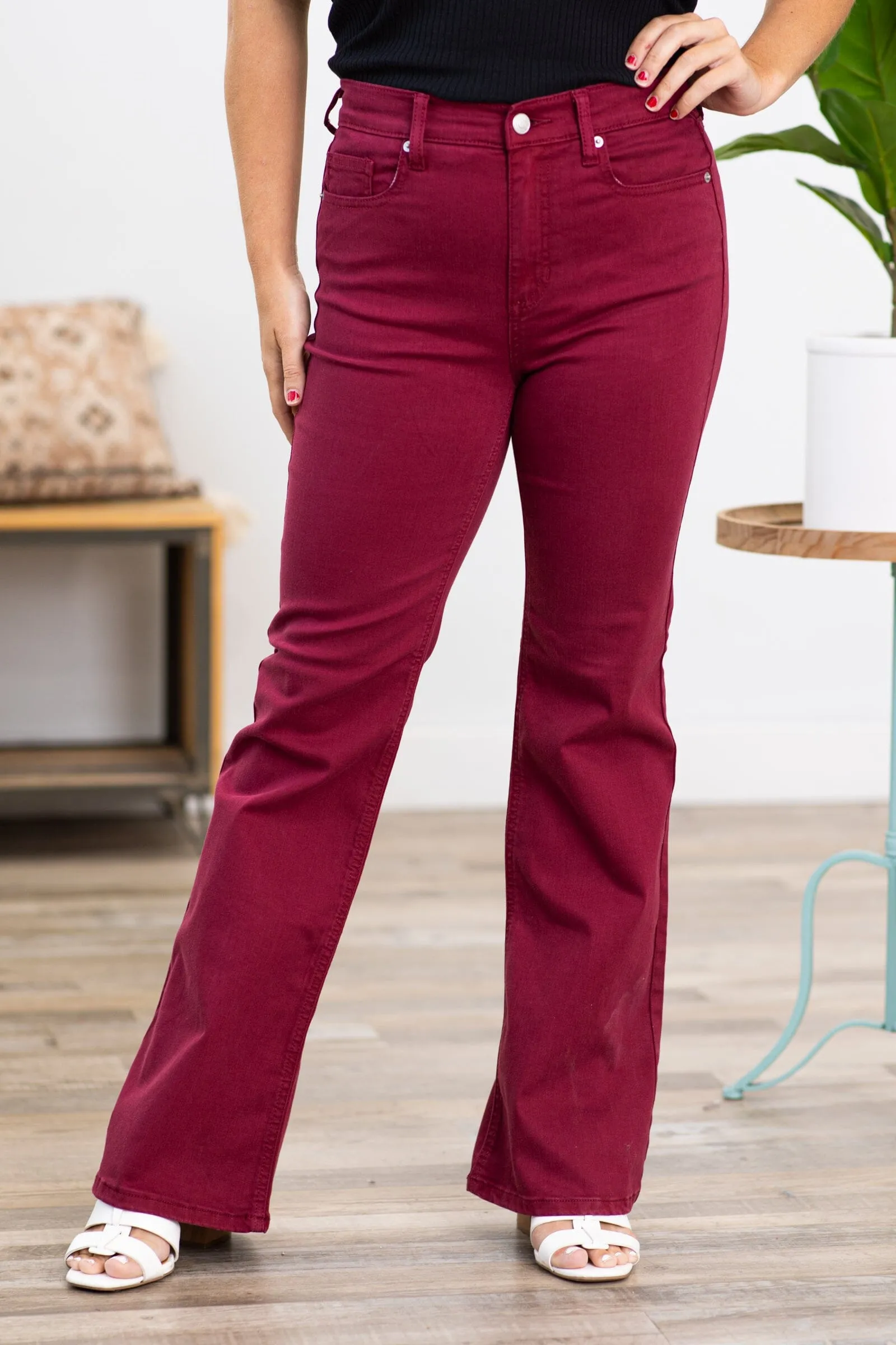 Sneak Peek Berry Kick Flare Raw Hem Jeans