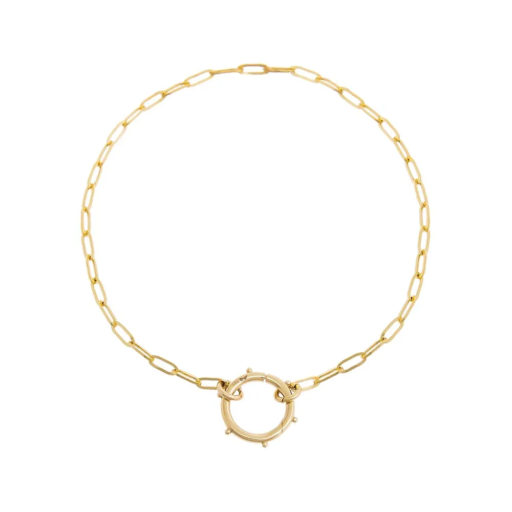 Solid Beaded Frame Toggle Paperclip Link Bracelet 14K