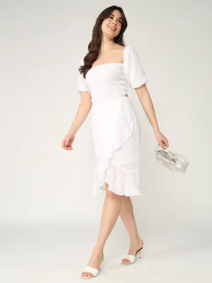 Solid Fit And Flare Summer Dress With Smocked Elasticised Bodice  (Set Of 1)