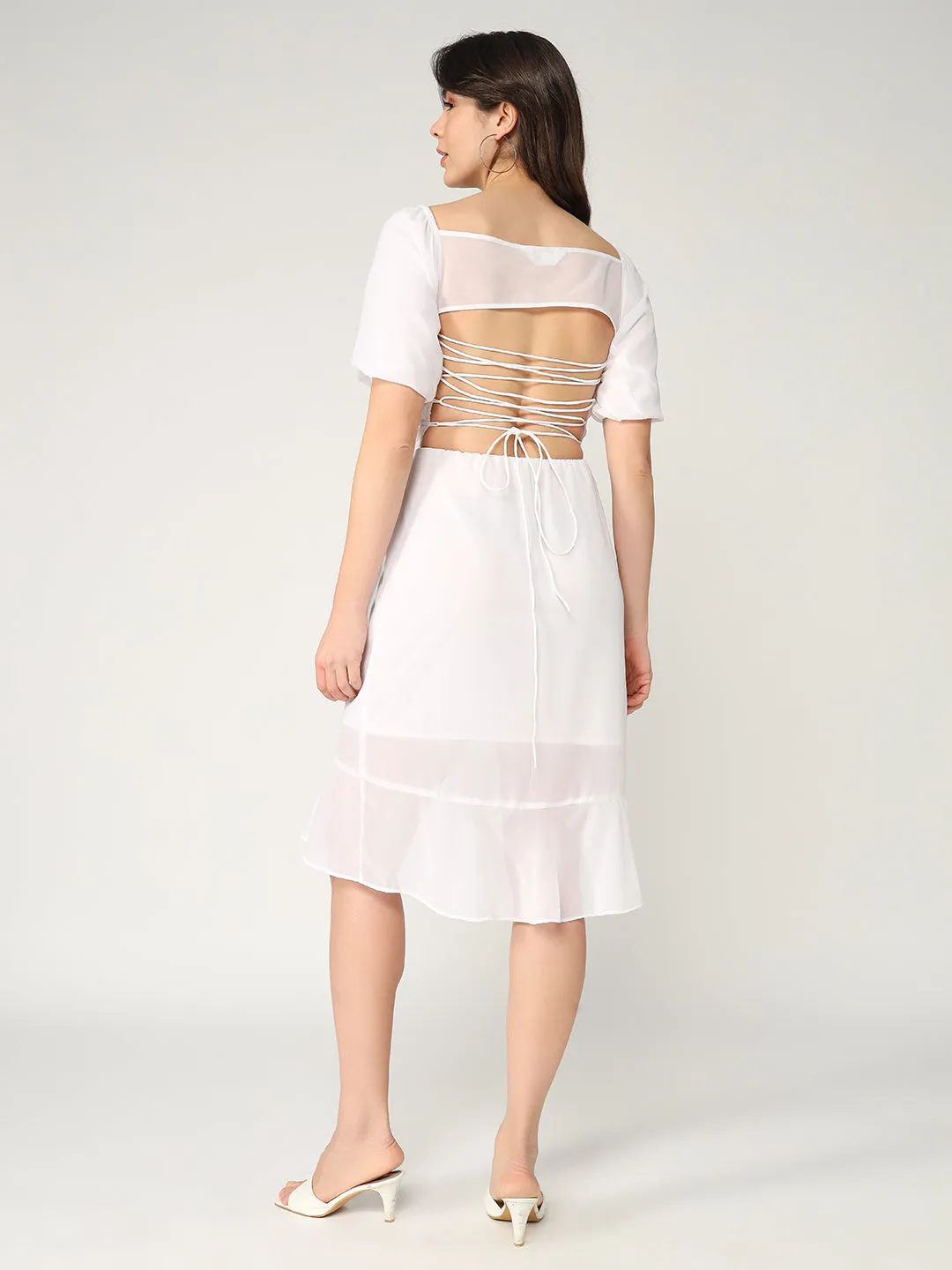 Solid Fit And Flare Summer Dress With Smocked Elasticised Bodice  (Set Of 1)