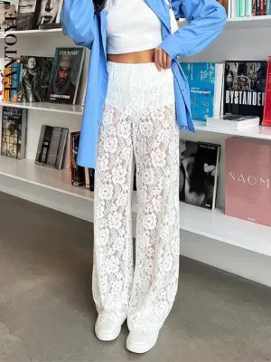 Sophia – Chic High-Waisted Women’s Pants with Lace Detailing