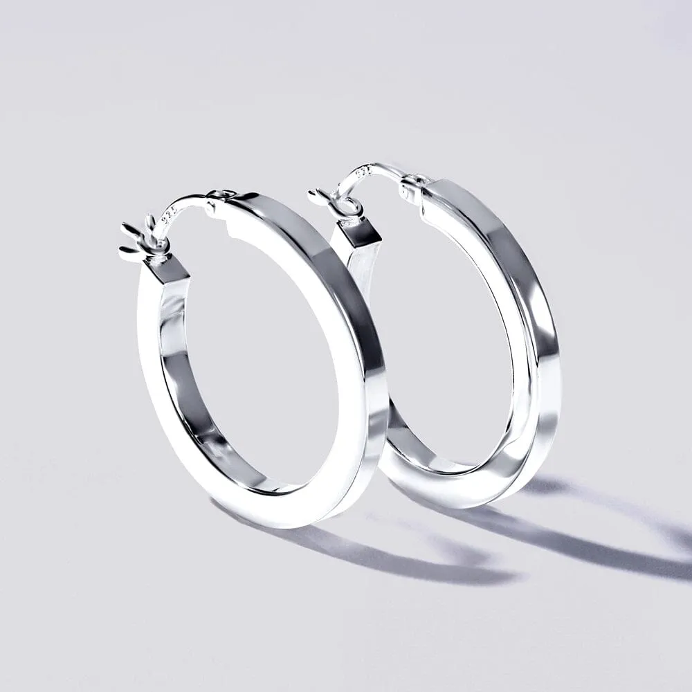 Square Edge Hoop Earrings in Sterling Silver