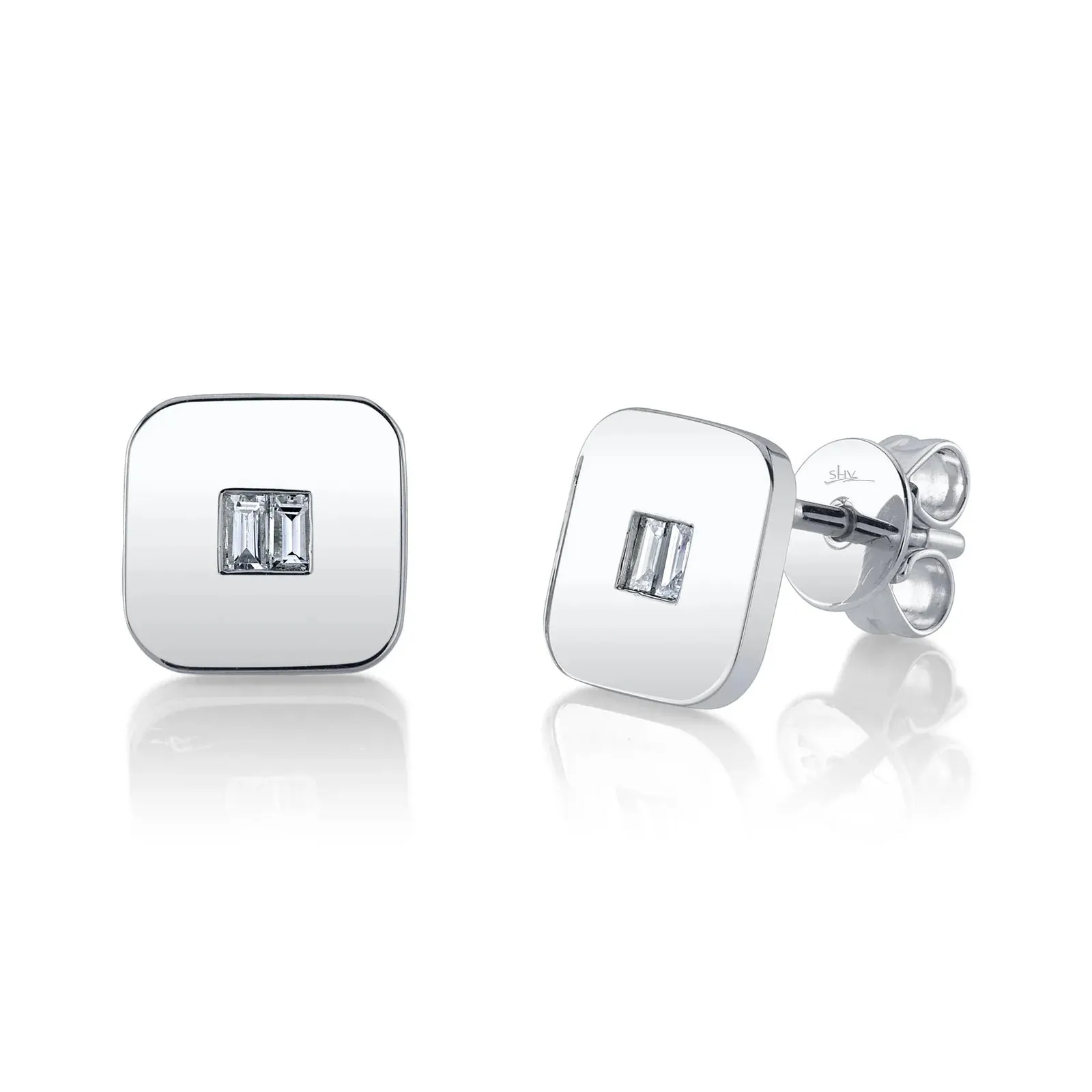 Square Shaped Baguette Diamond Stud