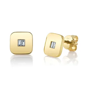 Square Shaped Baguette Diamond Stud