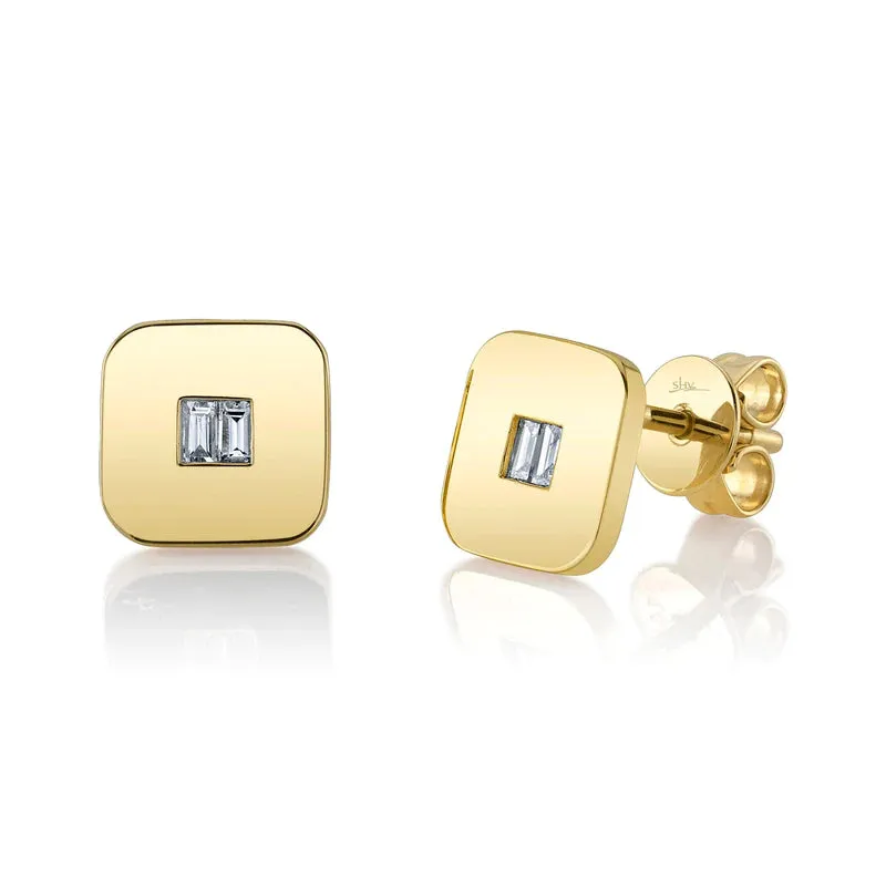 Square Shaped Baguette Diamond Stud