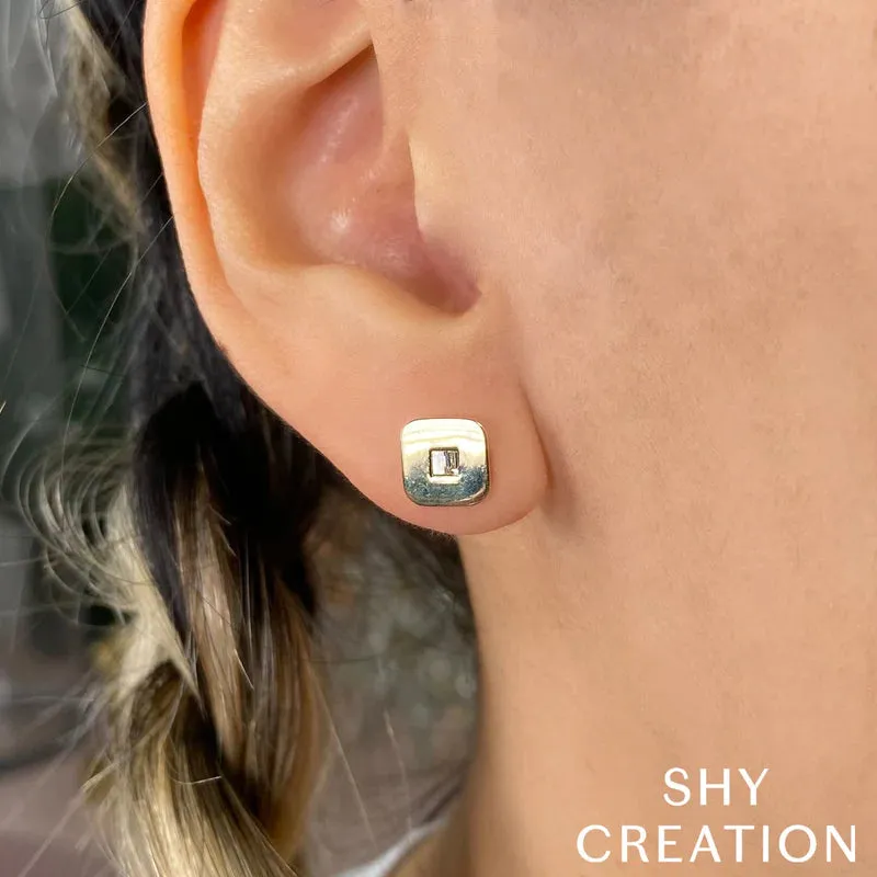 Square Shaped Baguette Diamond Stud
