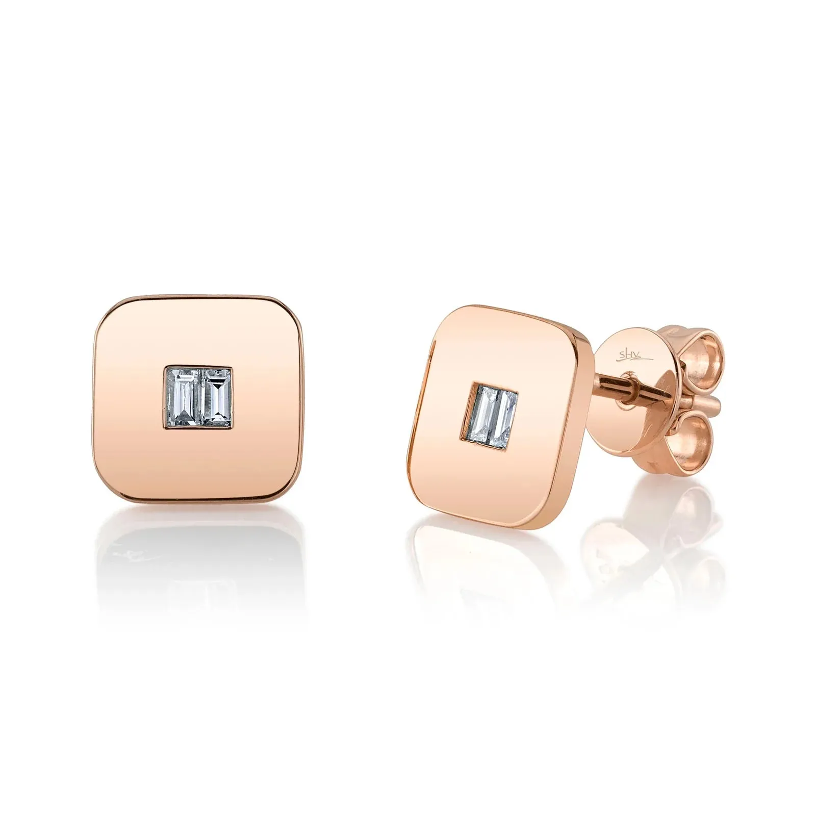 Square Shaped Baguette Diamond Stud