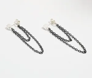 Sterling Silver and Oxidized Sterling Silver Double Chain Drop earrings
