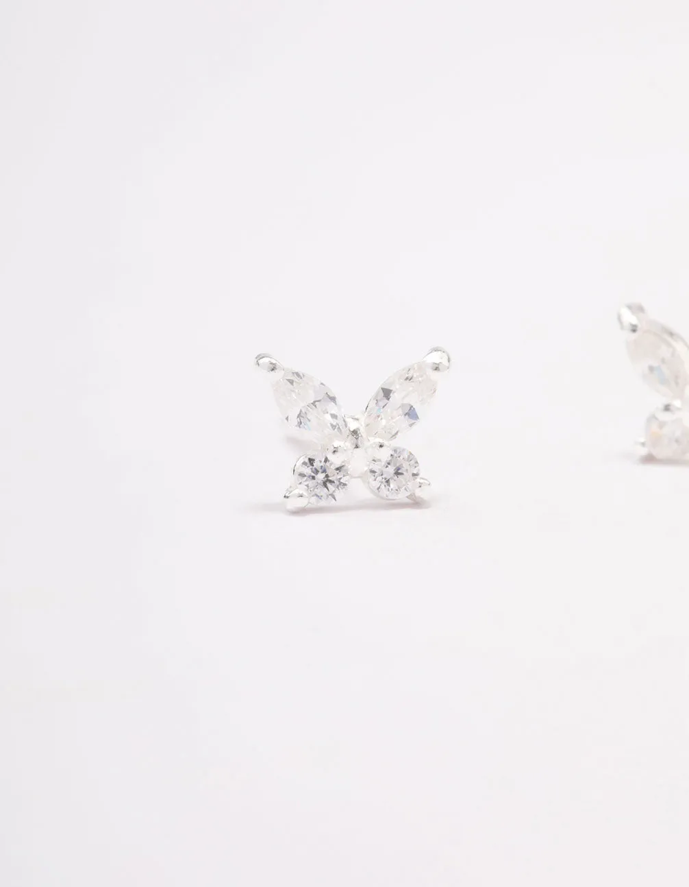 Sterling Silver Cubic Zirconia Butterfly Stud Earrings