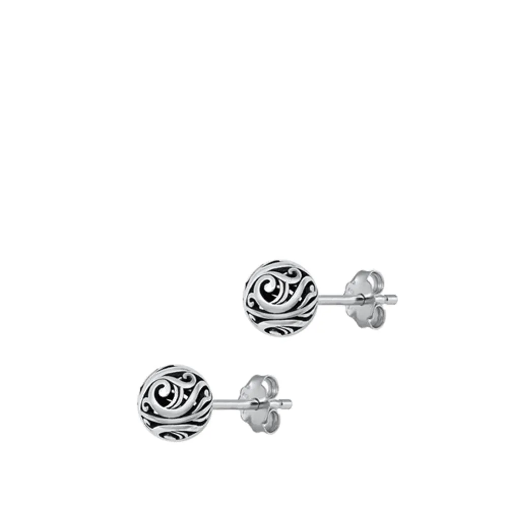 Sterling Silver Cute Oxidized Bali Ball Style Stud Fashion Earrings 925 New
