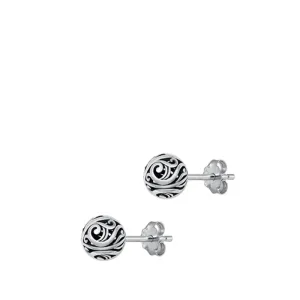 Sterling Silver Cute Oxidized Bali Ball Style Stud Fashion Earrings 925 New
