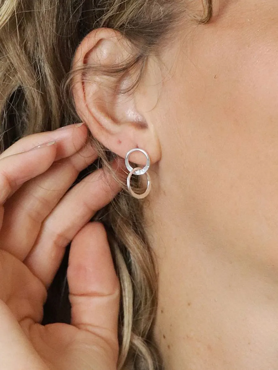 Sterling Silver Double Hoop Drop Earrings
