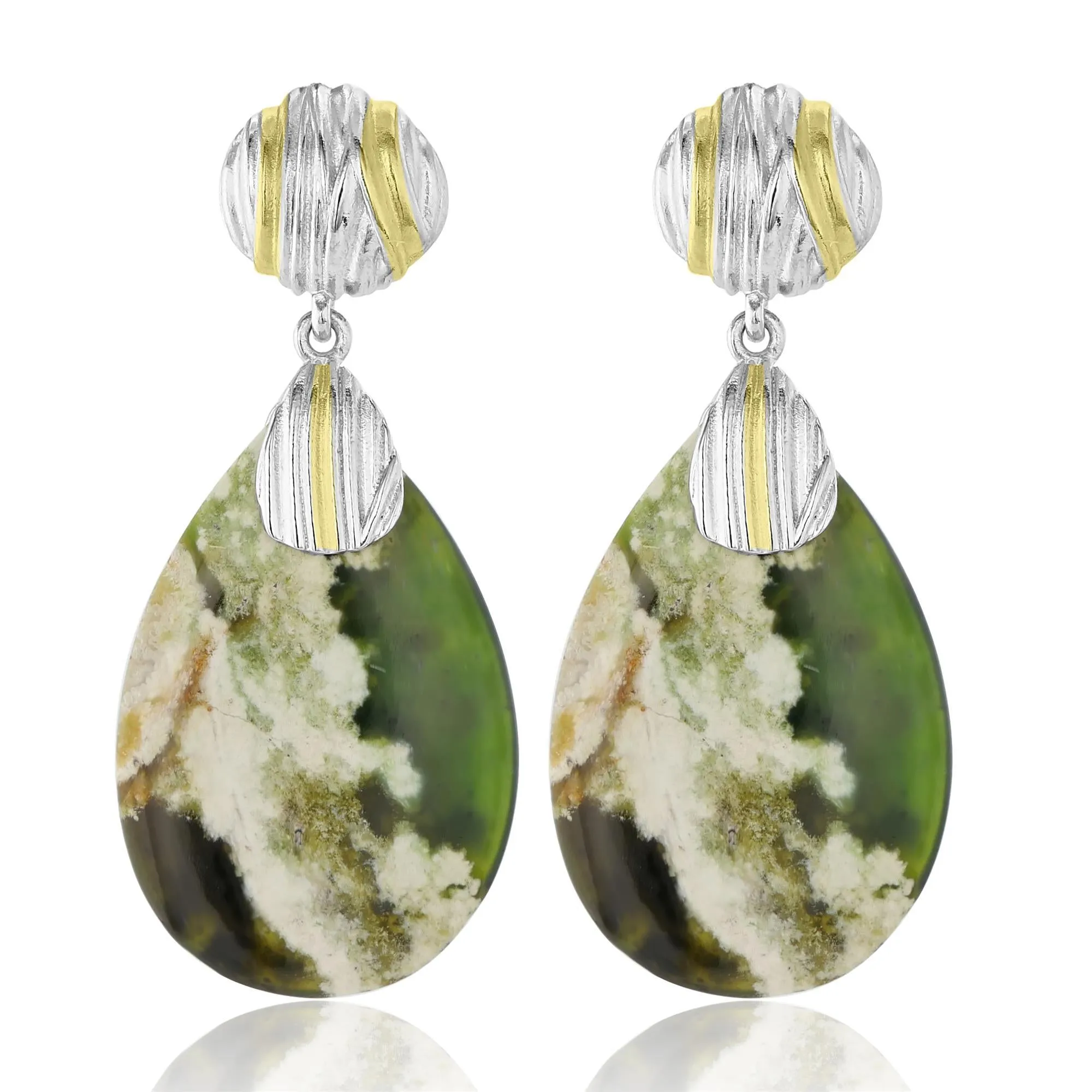Sterling Silver Elongated Chrome Chaldedony Gemstone Pear Drop Earrings