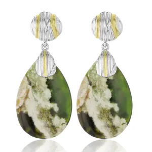 Sterling Silver Elongated Chrome Chaldedony Gemstone Pear Drop Earrings