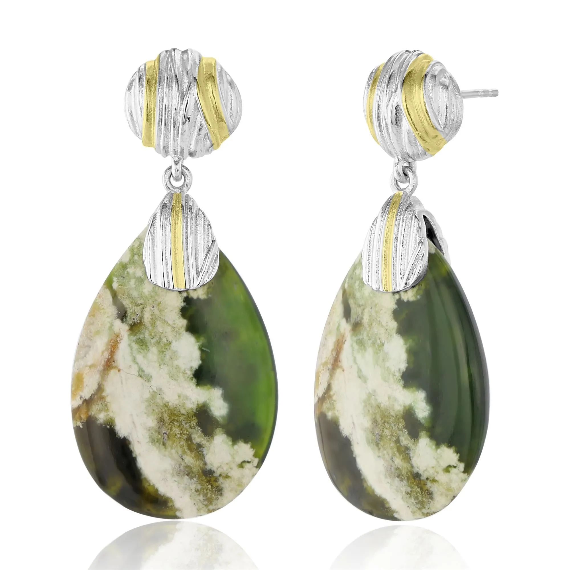 Sterling Silver Elongated Chrome Chaldedony Gemstone Pear Drop Earrings