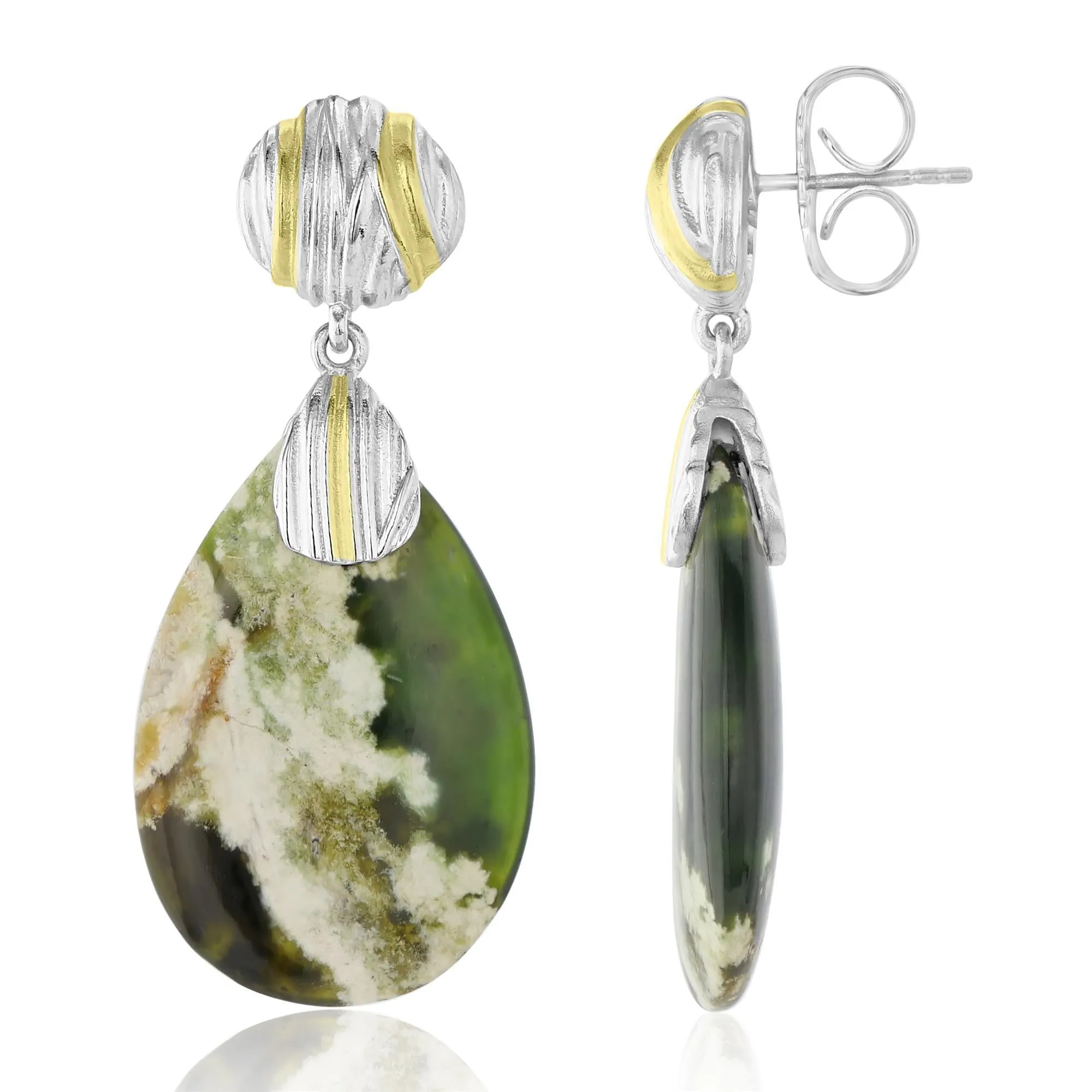 Sterling Silver Elongated Chrome Chaldedony Gemstone Pear Drop Earrings
