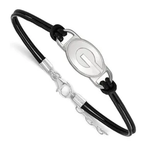 Sterling Silver LogoArt University of Georgia Small Center Leather Bracelet