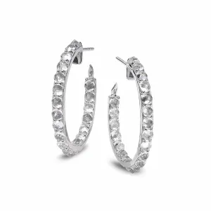 Sterling Silver White Topaz Hoop Earrings