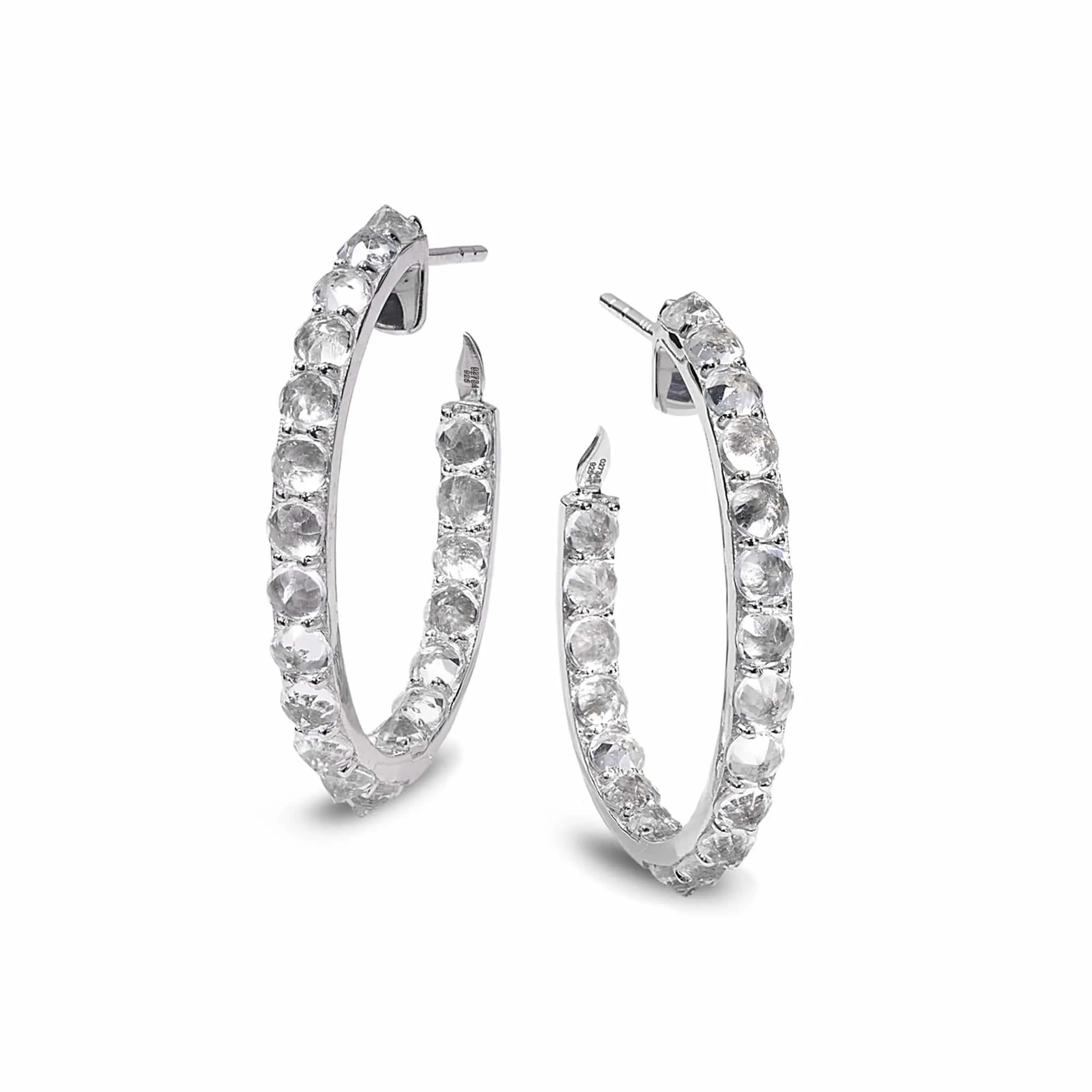 Sterling Silver White Topaz Hoop Earrings