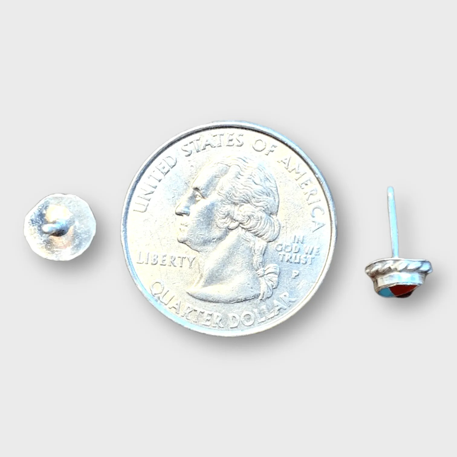 Sterling Silver Zuni Handmade Stone Inlay Small Sun Face Round Stud Earrings