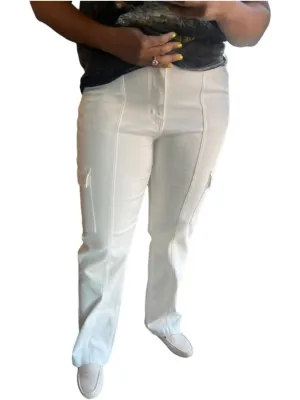Straight Leg Cargo Jeans In White