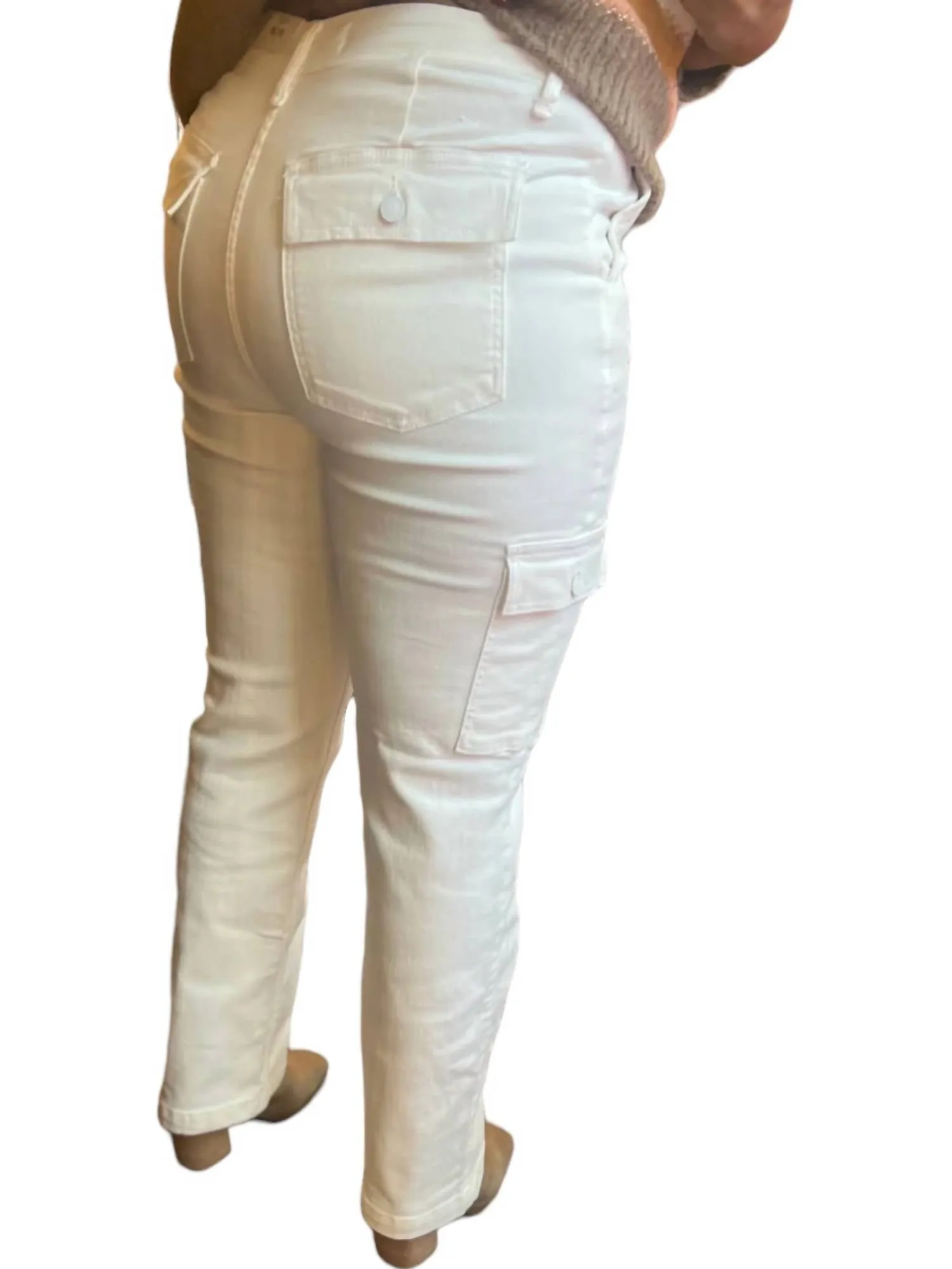Straight Leg Cargo Jeans In White