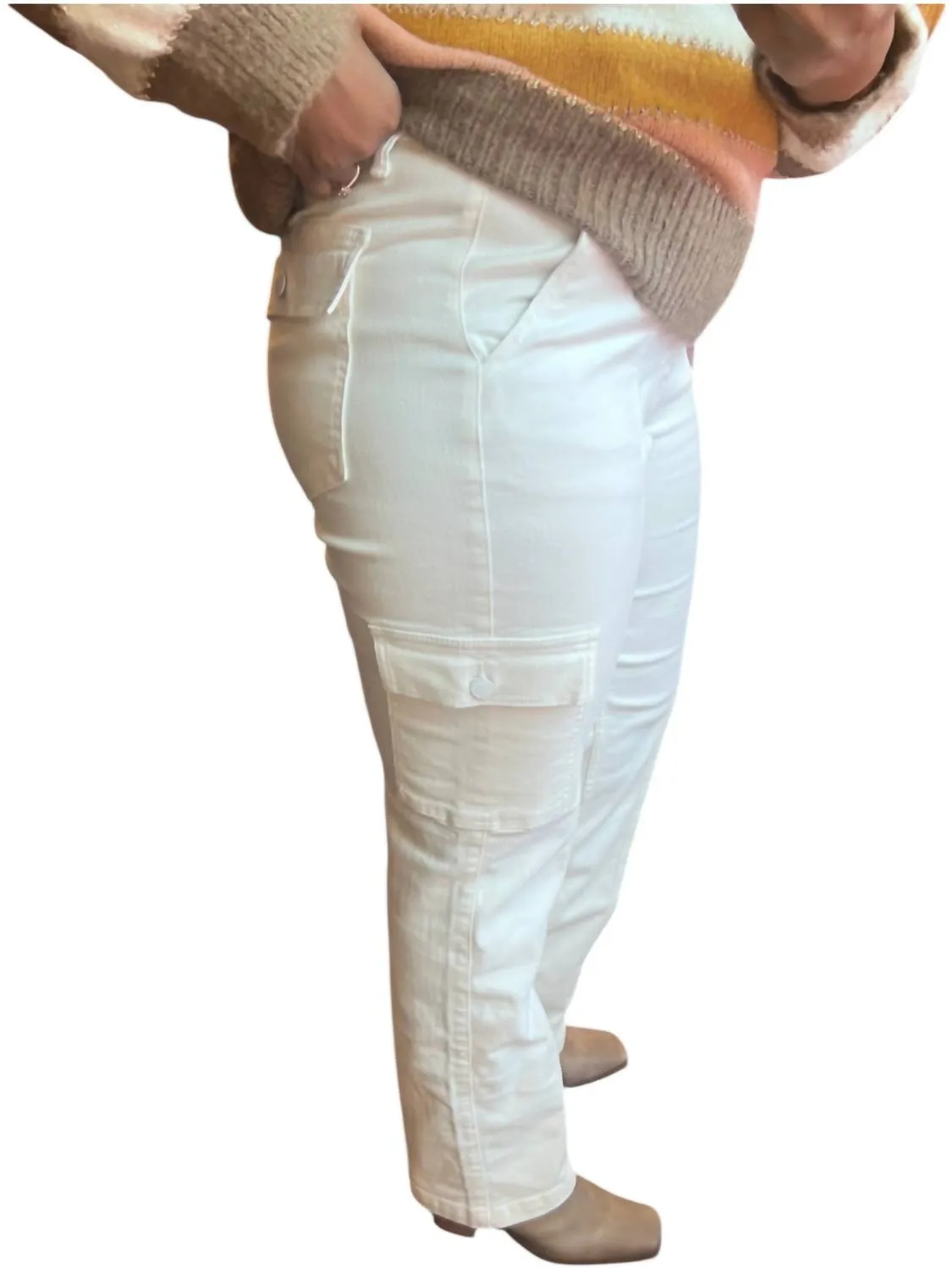 Straight Leg Cargo Jeans In White