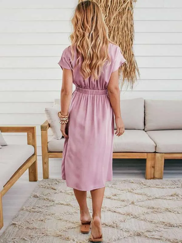Stunncal Button V-Neck Strap Dress