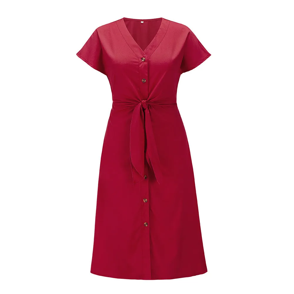 Stunncal Button V-Neck Strap Dress