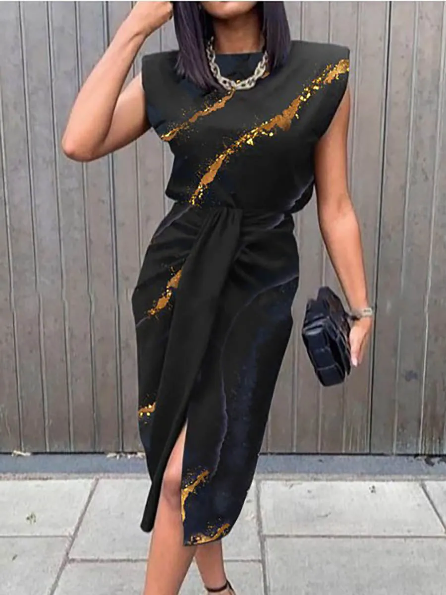Stunncal Elegant Print Printing O Neck A Line Dresses(5 Colors)