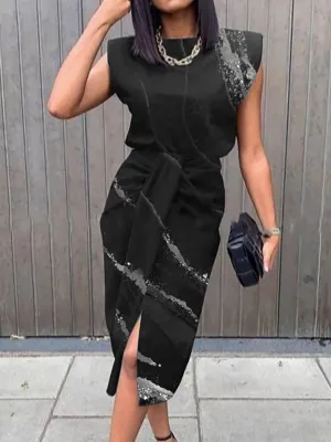 Stunncal Elegant Print Printing O Neck A Line Dresses(5 Colors)