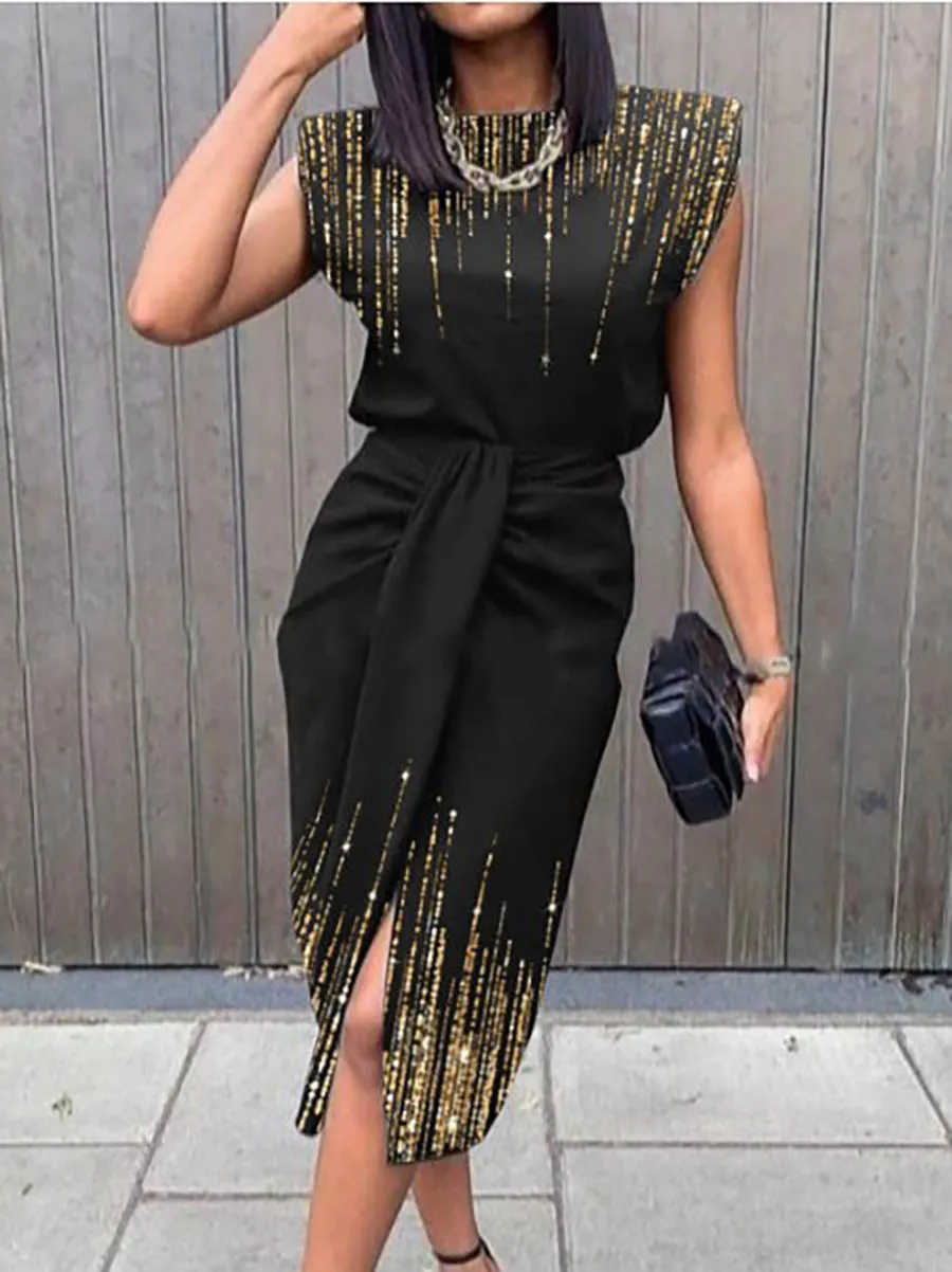 Stunncal Elegant Print Printing O Neck A Line Dresses(5 Colors)