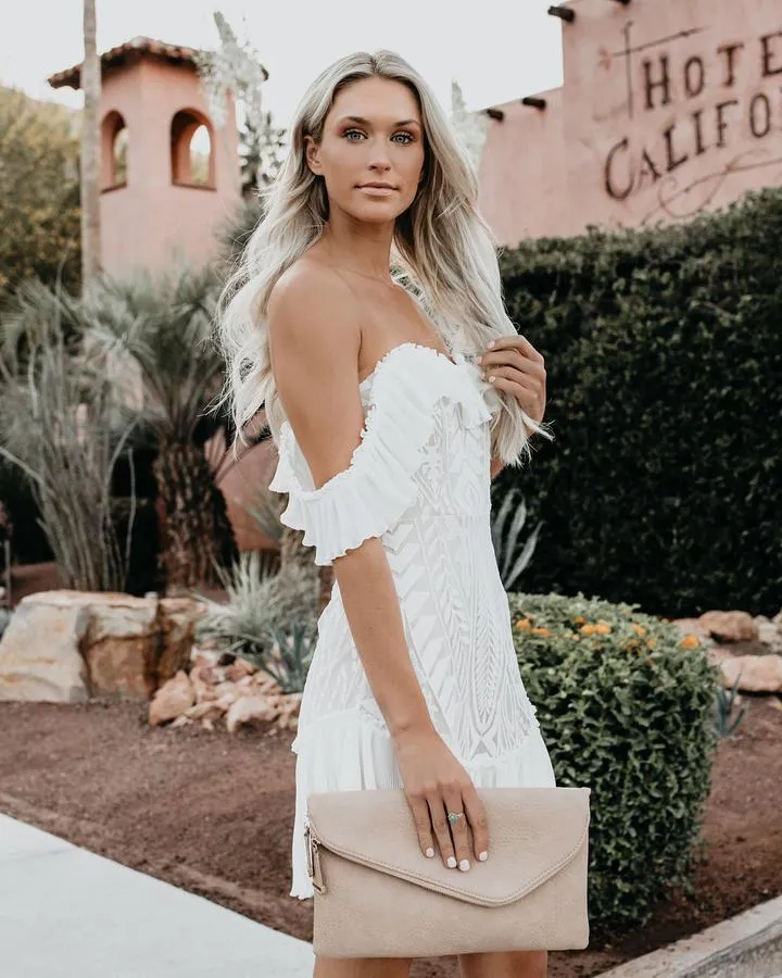 Stunncal Lace Pleated Ruffle One-Shoulder Dress
