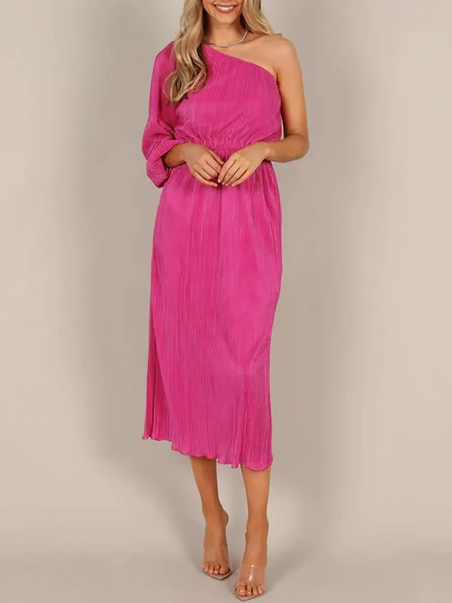 Stunncal One-Shoulder Slash Neck Solid Color Party Dress(3 Colors)