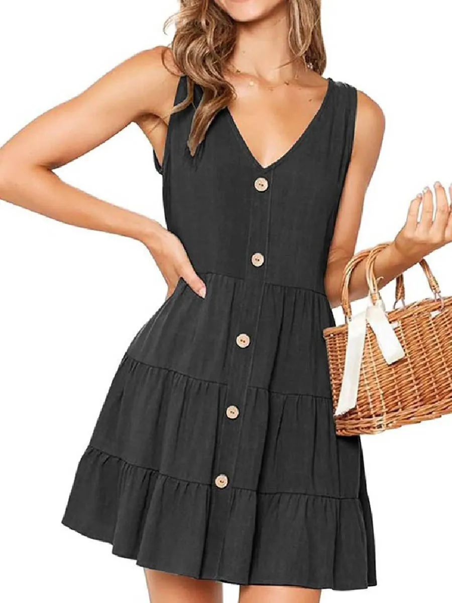 Stunncal Pleated Design Mini A Line Dress