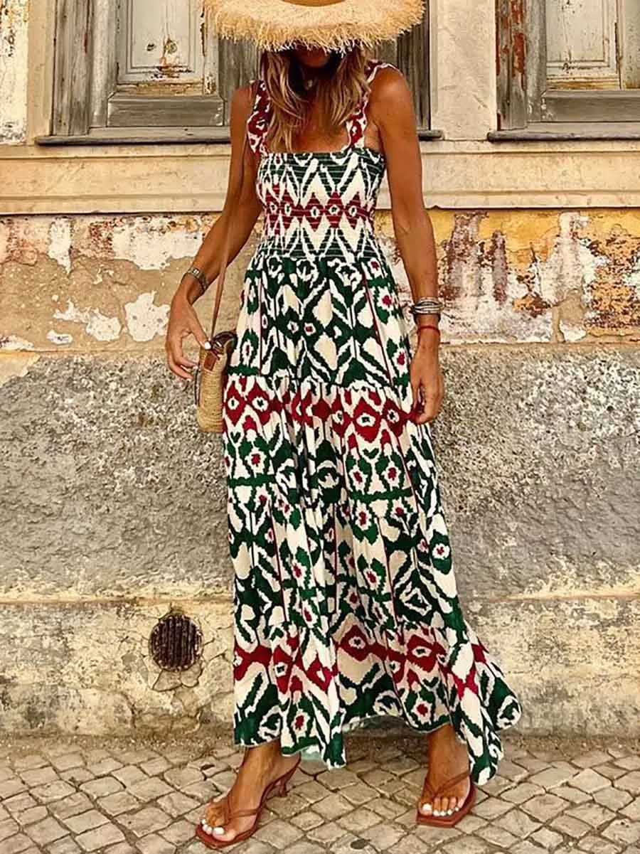 Stunncal Printed Halter Beach Resort Dress(3 Colors)