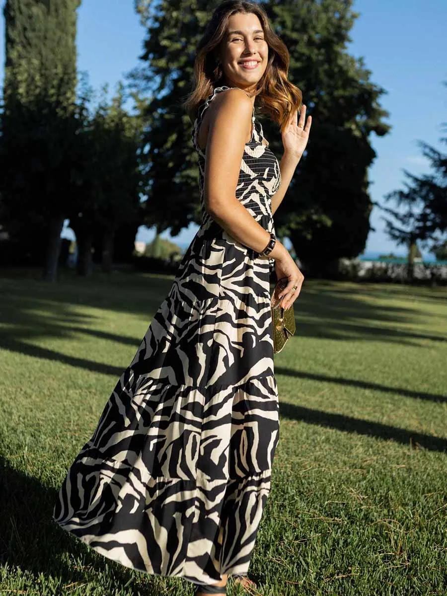 Stunncal Printed Halter Beach Resort Dress(3 Colors)