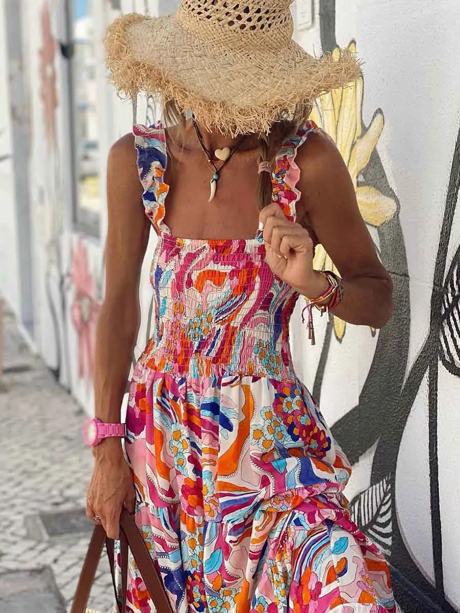 Stunncal Printed Halter Beach Resort Dress(3 Colors)