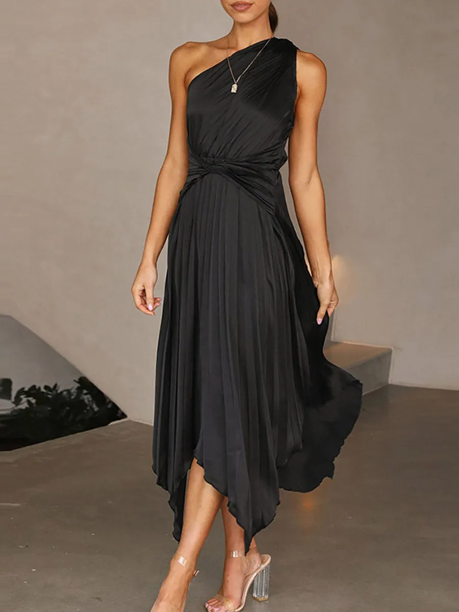 Stunncal Solid Color Pleated Dress(7 Colors)