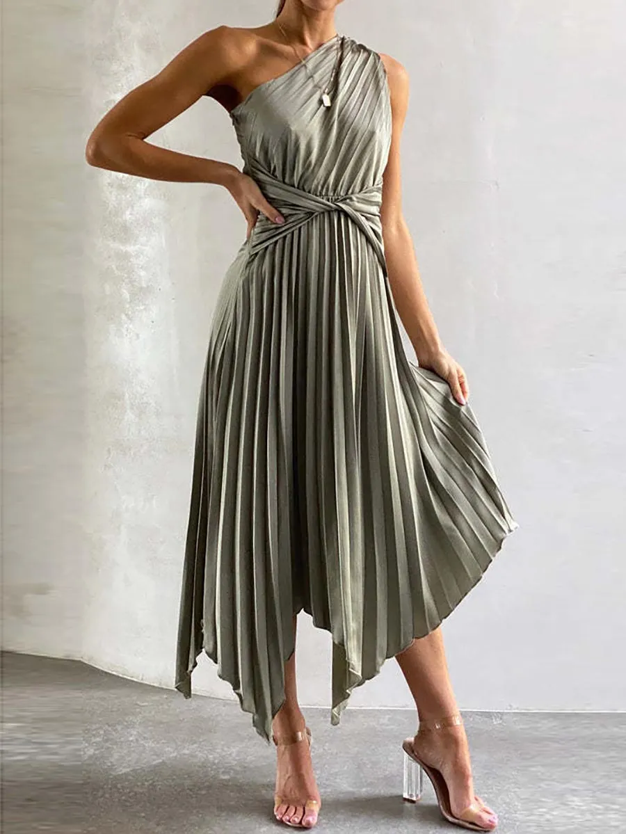 Stunncal Solid Color Pleated Dress(7 Colors)