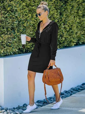 Stunncal Solid Color Zipper Hooded Dress