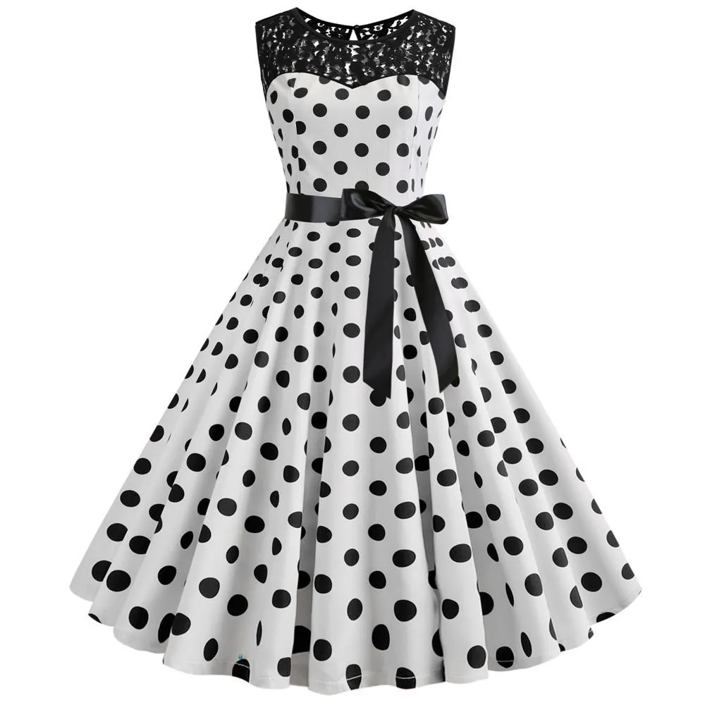Summer Vintage Dot Print Sleeveless Dresses