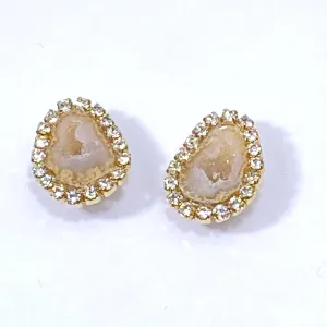 Tabasco Geode Stud Wedding Earrings Golden Beige