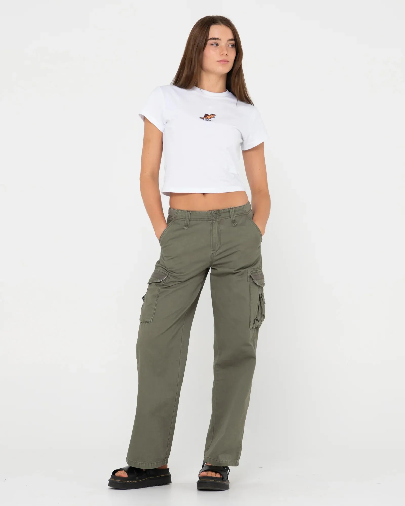Tank Girl Low Rise Wide Fit Cargo Pant - Army