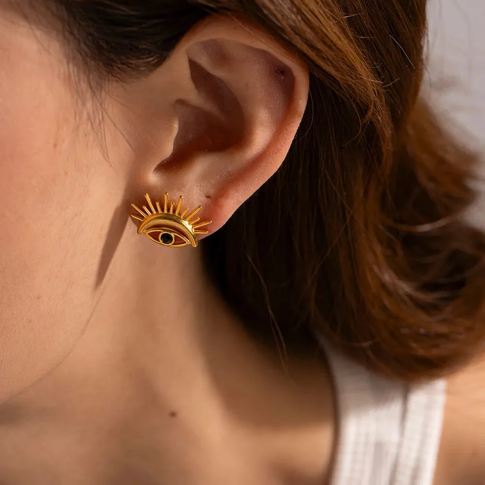 Tarnishproof Devil's Eye Design Stud Earrings