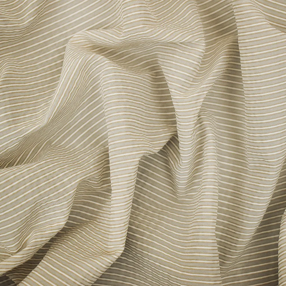 Taupe Beige-White Striped Semi-Sheer Poly Rayon Woven Fabric